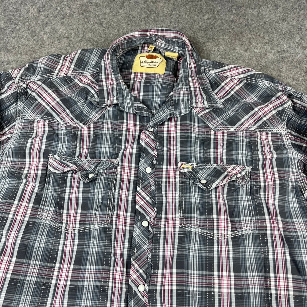 Larry Mahan Mens XXL Grey Plaid Pearl Snap Western Cowboy Collection Shirt